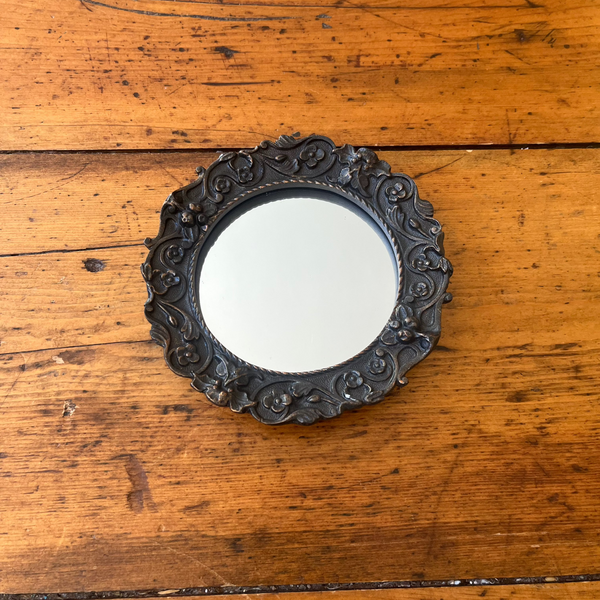 Antiqued Black Ornate Framed Small Mirror