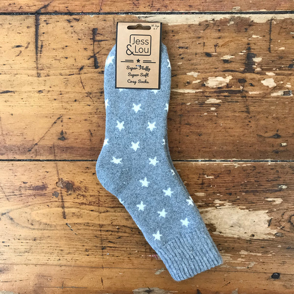 Jess & Lou Rib Ladies Star Socks - Light Blue
