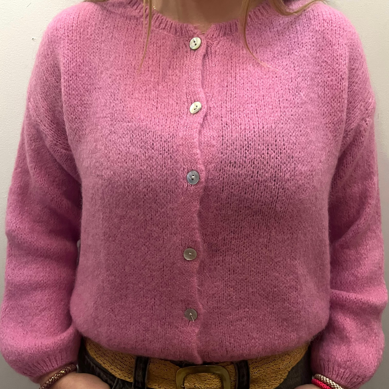 Long Sleeve Mohair Cardigan - Bubblegum Pink