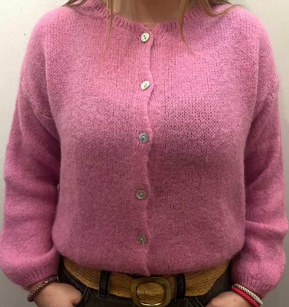 Long Sleeve Mohair Cardigan - Bubblegum Pink