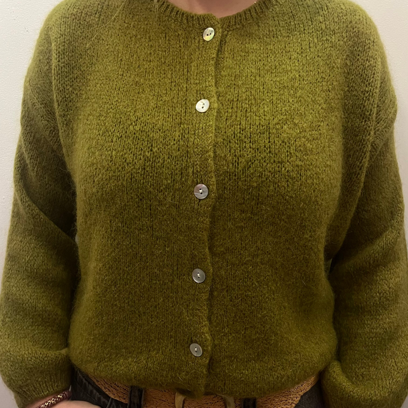 Button Through Mohair Cardigan - Olive