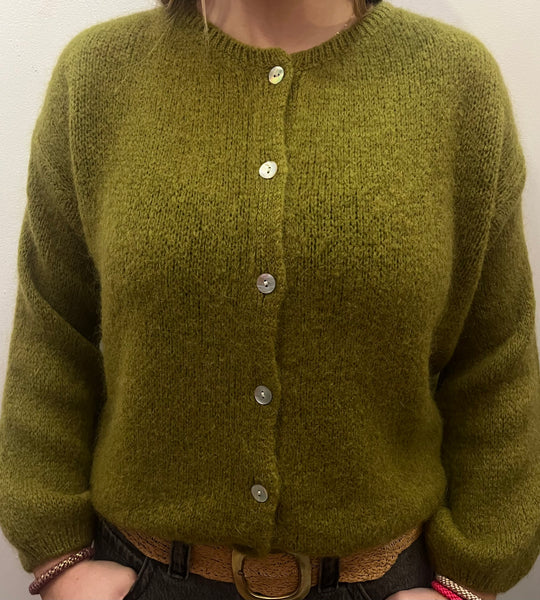 Button Through Mohair Cardigan - Olive
