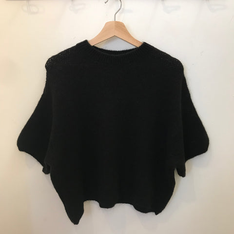 Cropped Sleeve Mohair Jumper - Black