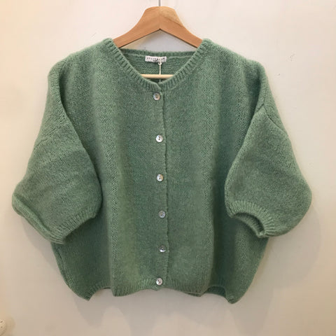 Cropped Sleeve Mohair Cardigan - Sage