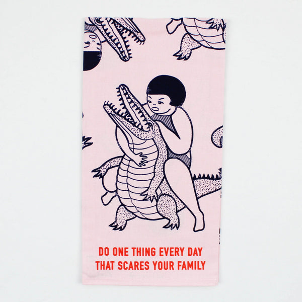 Blue Q 'Scares Your Family' Tea Towel