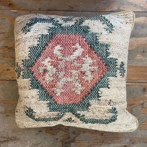 Cotton Jute Kilim Cushion -Green and Orange