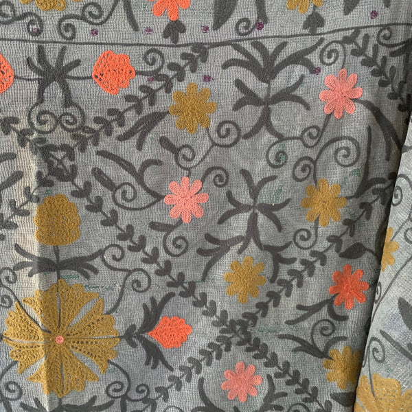 Vintage Embroidered Blue Kantha Throw