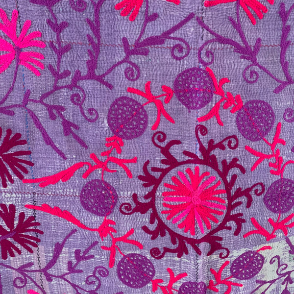Vintage Embroidered Pink & Purple Kantha Throw