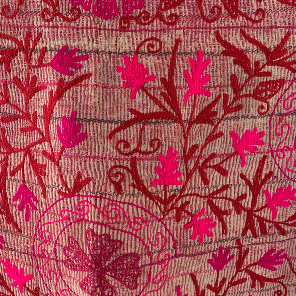 Vintage Embroidered Pink Kantha Throw