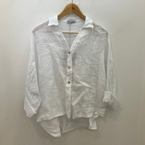 V-Neck Linen Button Through Shirt