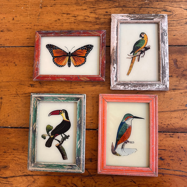 Vintage Glass Framed Painting Birds - Small