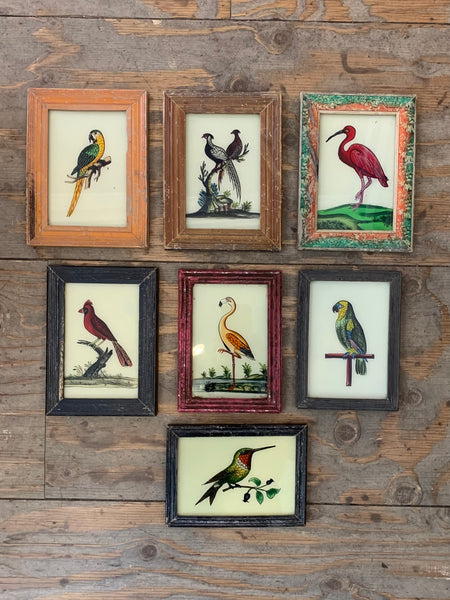 Vintage Glass Framed Paintings Birds - Small