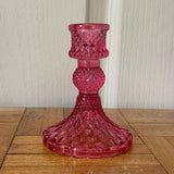 Harlequin Glass Candlestick - Bright Pink