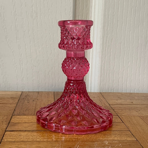 Harlequin Glass Candlestick - Bright Pink