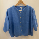 Cropped Sleeve Mohair Cardigan - Light Blue