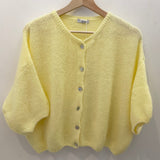 Cropped Sleeve Mohair Cardigan - Lemon