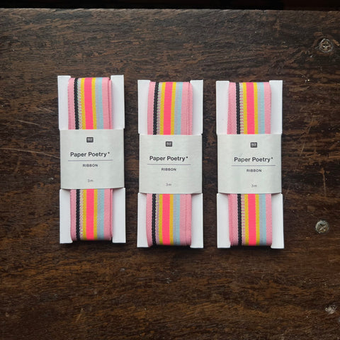 Multi Stripes Ribbon - Pink/Black/Iris/Grey/Yellow/Blue