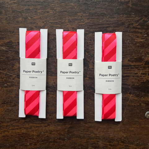 Striped Ribbon - Neon Pink and Red