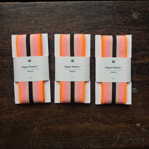 Multi Stripes Ribbon, Neon Orange/Pink/Apricot/Black