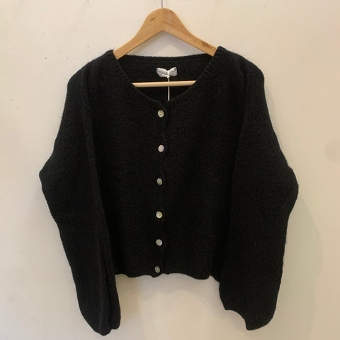 Long Sleeve Mohair Cardigan - Black