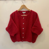 Cropped Sleeve Mohair Cardigan Cerise