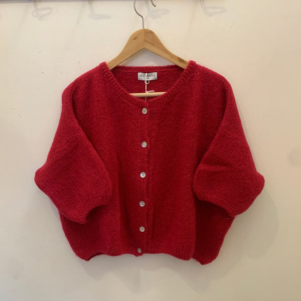 Cropped Sleeve Mohair Cardigan Cerise