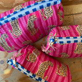 Quilted Wash Bag - Leopard Dark Pink Stripes