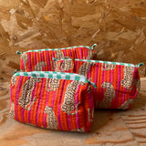 Quilted Wash Bag - Leopard Orange Stripes