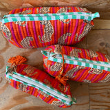 Quilted Wash Bag - Leopard Orange Stripes
