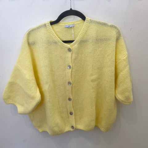 Cropped Sleeve Mohair Cardigan - Lemon