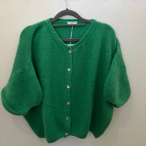 Cropped Sleeve Mohair Cardigan - Apple Green