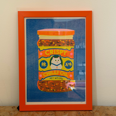 Naomi Wilkinson  Chilli Crisp Oil Riso Print - Orange Frame
