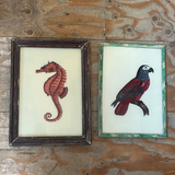 Vintage Glass Framed Painting Animals - Large