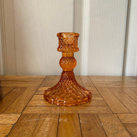 Harlequin Orange Glass Candlestick - Short