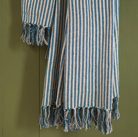 Ian Snow Blue and White Recycled Cotton Striped Throw