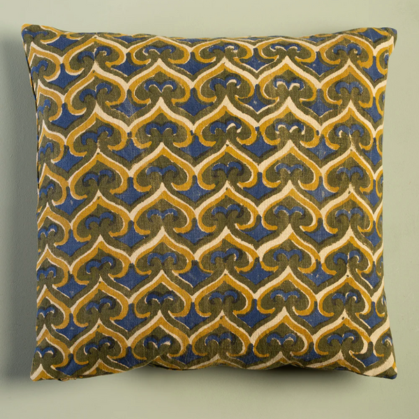Ian Snow Olive & Navy Spade Block Print Cushion