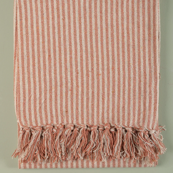 Ian Snow Pink and White Recycled Cotton Striped Throw