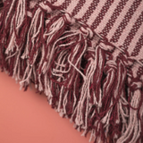  Ian Snow Plum & Dusty Rose Recycled Cotton Striped Throw angled fringes
