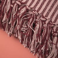  Ian Snow Plum & Dusty Rose Recycled Cotton Striped Throw angled fringes