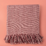 Ian Snow Plum & Dusty Rose Recycled Cotton Striped Throw folded