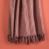 Ian Snow Plum & Dusty Rose Recycled Cotton Striped Throw with fringe