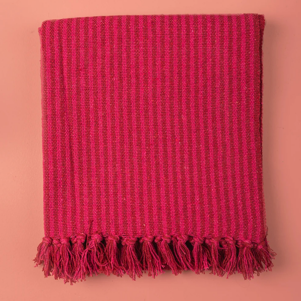 Ian Snow Red and Pink Recycled Cotton Striped Throw