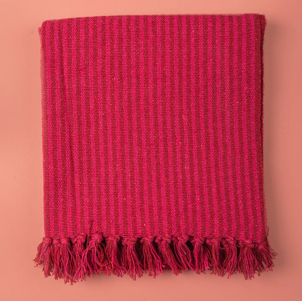 Ian Snow Red and Pink Recycled Cotton Striped Throw