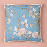 Ian Snow Sky Blue and Pink Hedgerow Embroidered Cushion