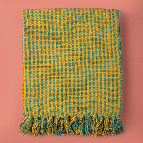 Ian Snow Yellow & Green Recycled Cotton Striped Throw
