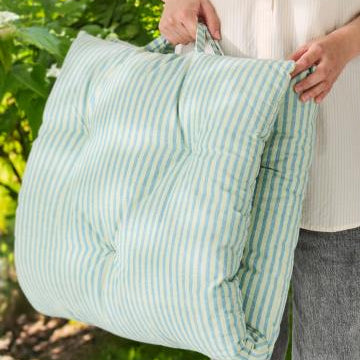 Ib Laursen - Mattress cushion Linea w/light green and blue thin stripes