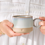 Ib Laursen Mug w/handle Heart matt brown clay w/light blue edge 290 ml