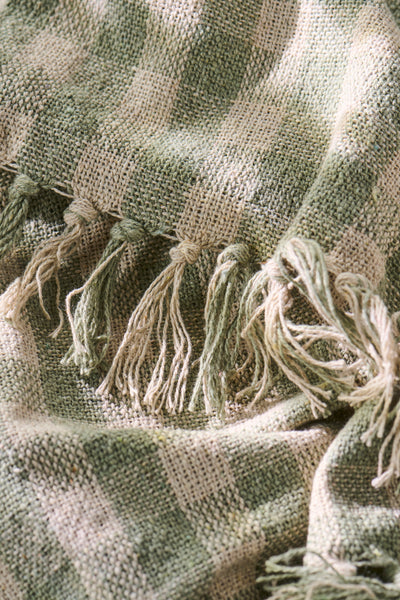 Ib Laursen Natural / Dusty Green Check Quilt on Chair Close