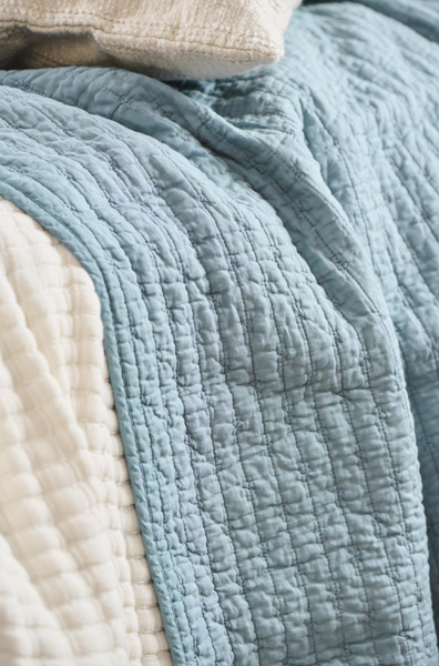 Ib Laursen Quilt Blue With Cross Stitches Close