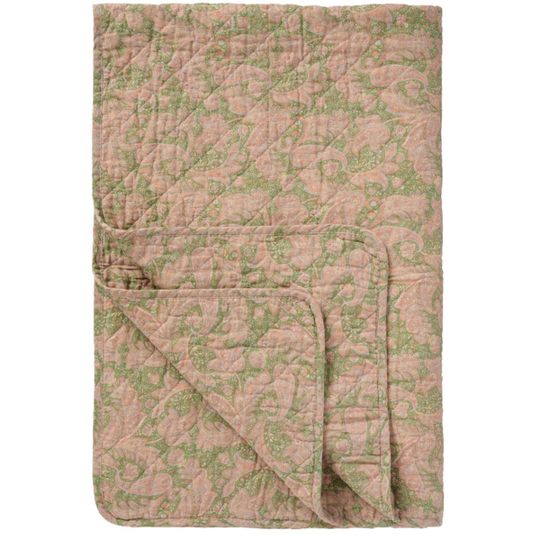 Ib Laursen Quilt Green with Light Pink Paisley Print